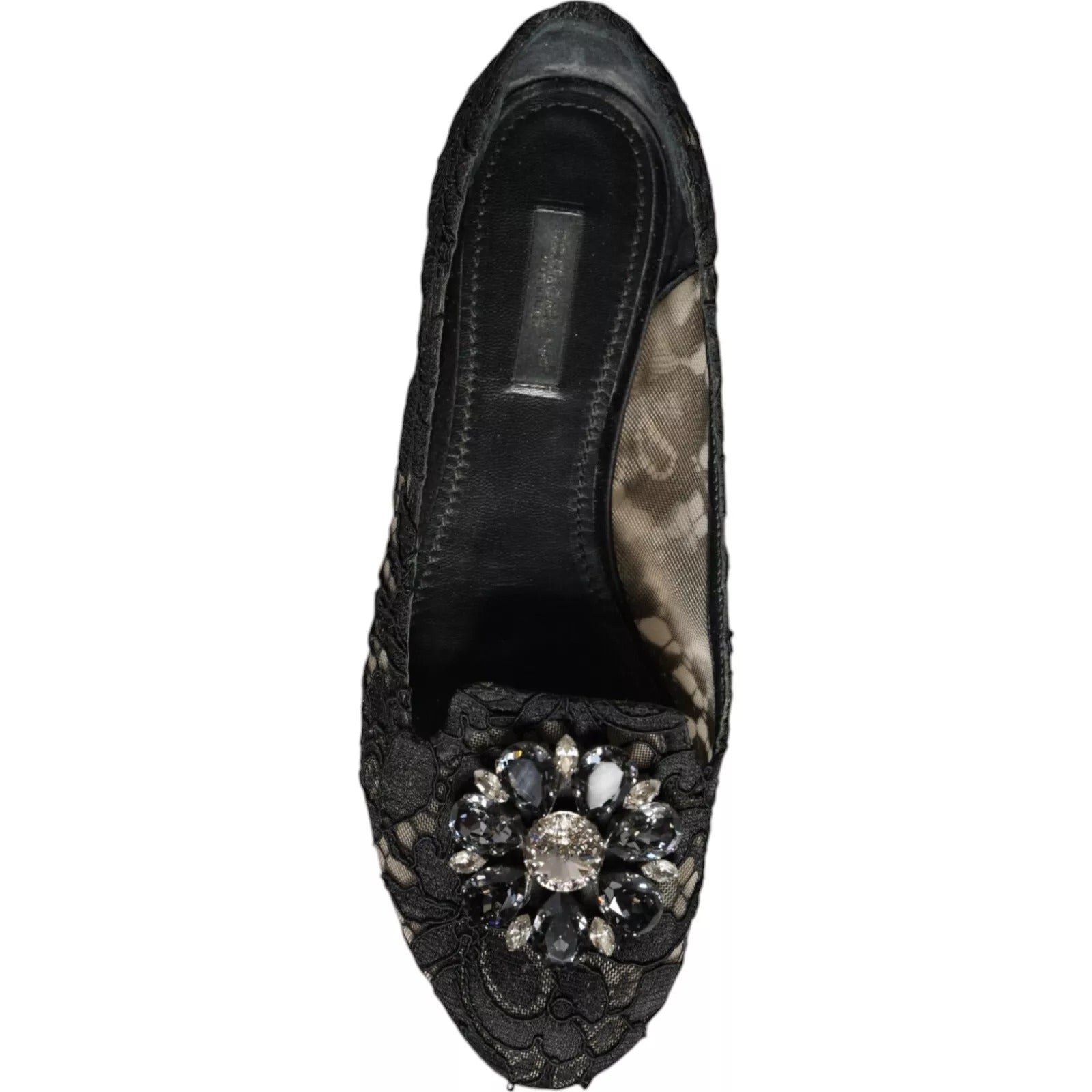 Black shoe with embellished toe cap
