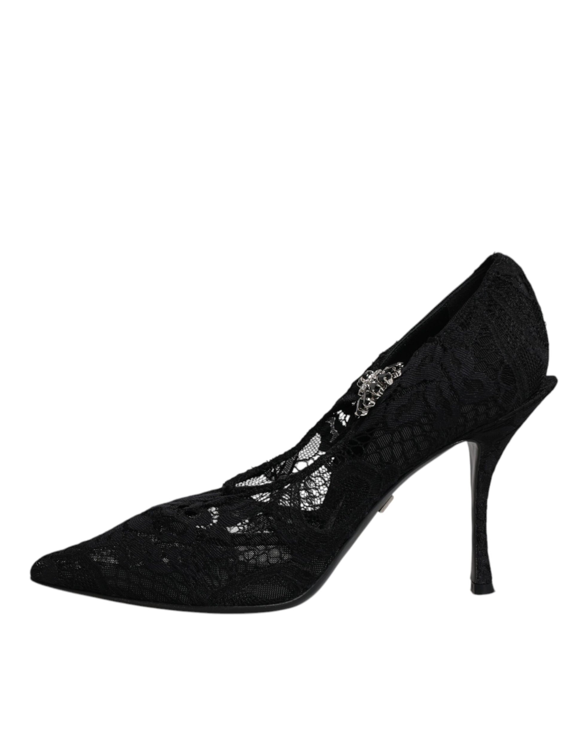Black high heel shoe with lace detailing