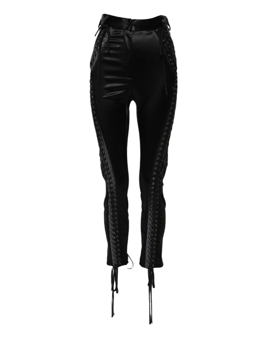 Black leather pants with zipper details on legs