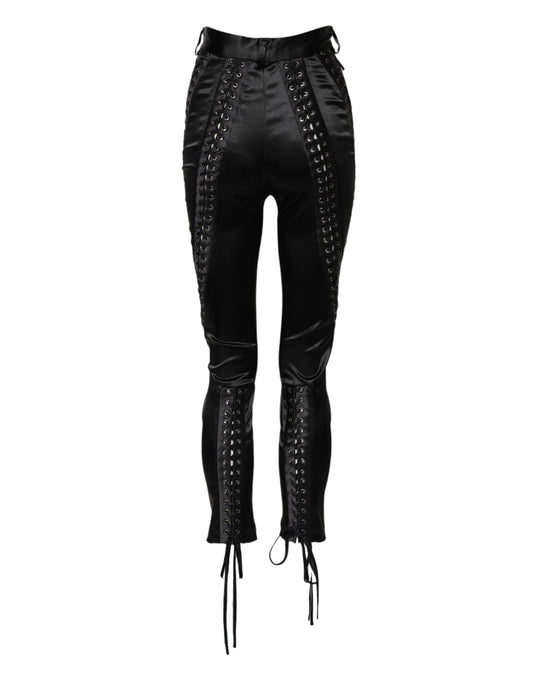 Black leather pants with zippers and laces