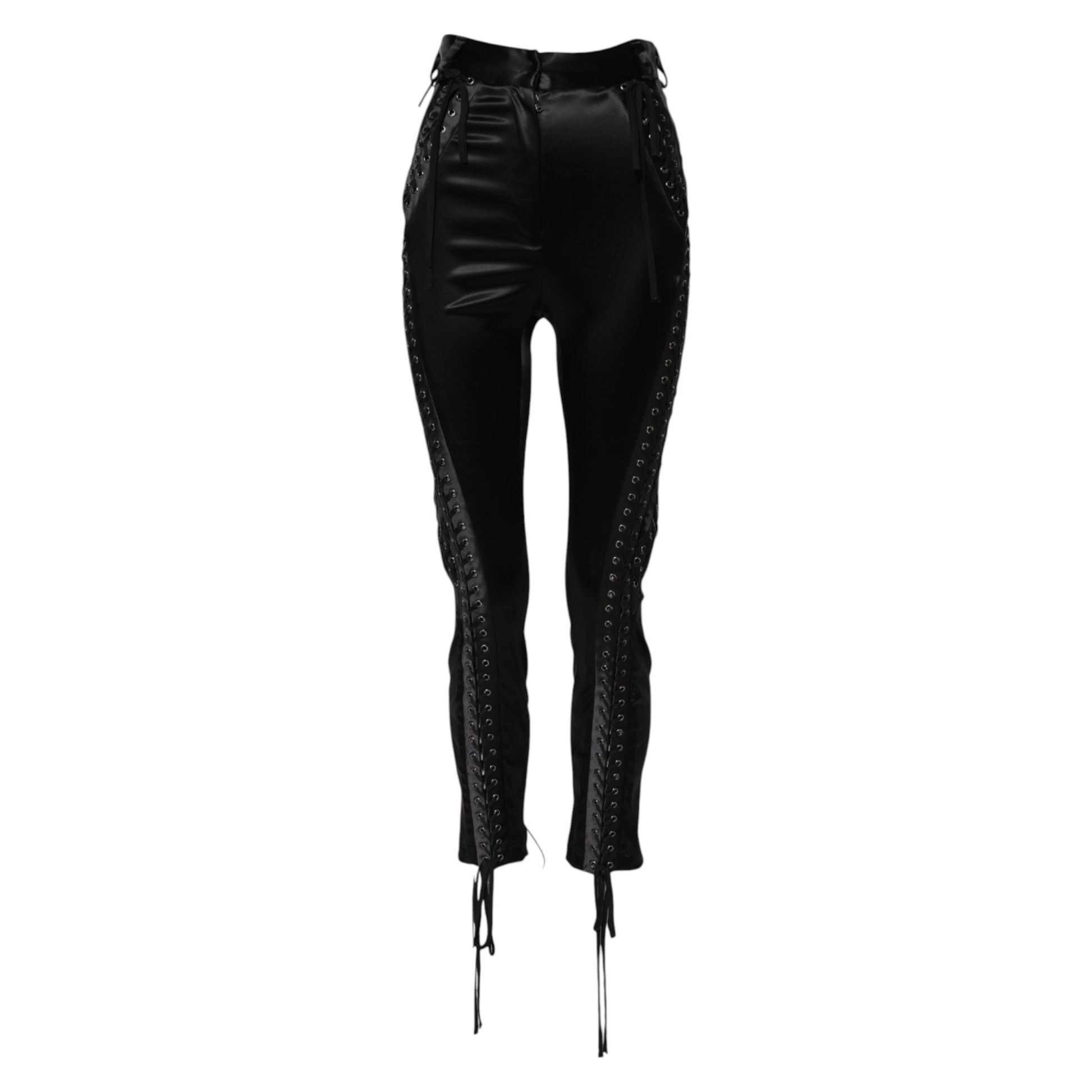 Black leather pants with zipper details on legs