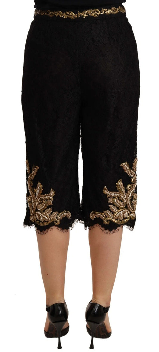 A pair of black lace shorts with gold baroque embroidery
