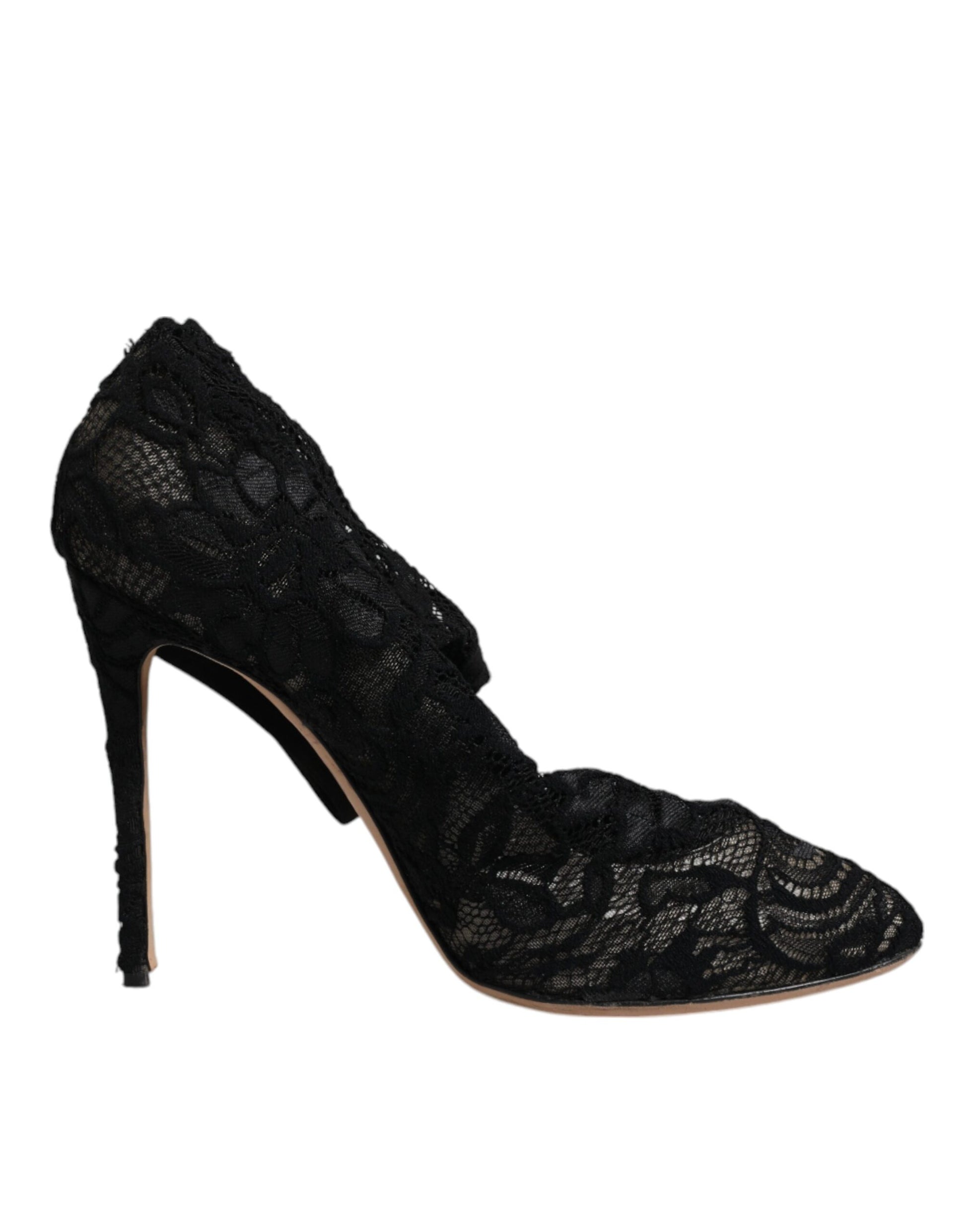 Black high heel shoe with lace design