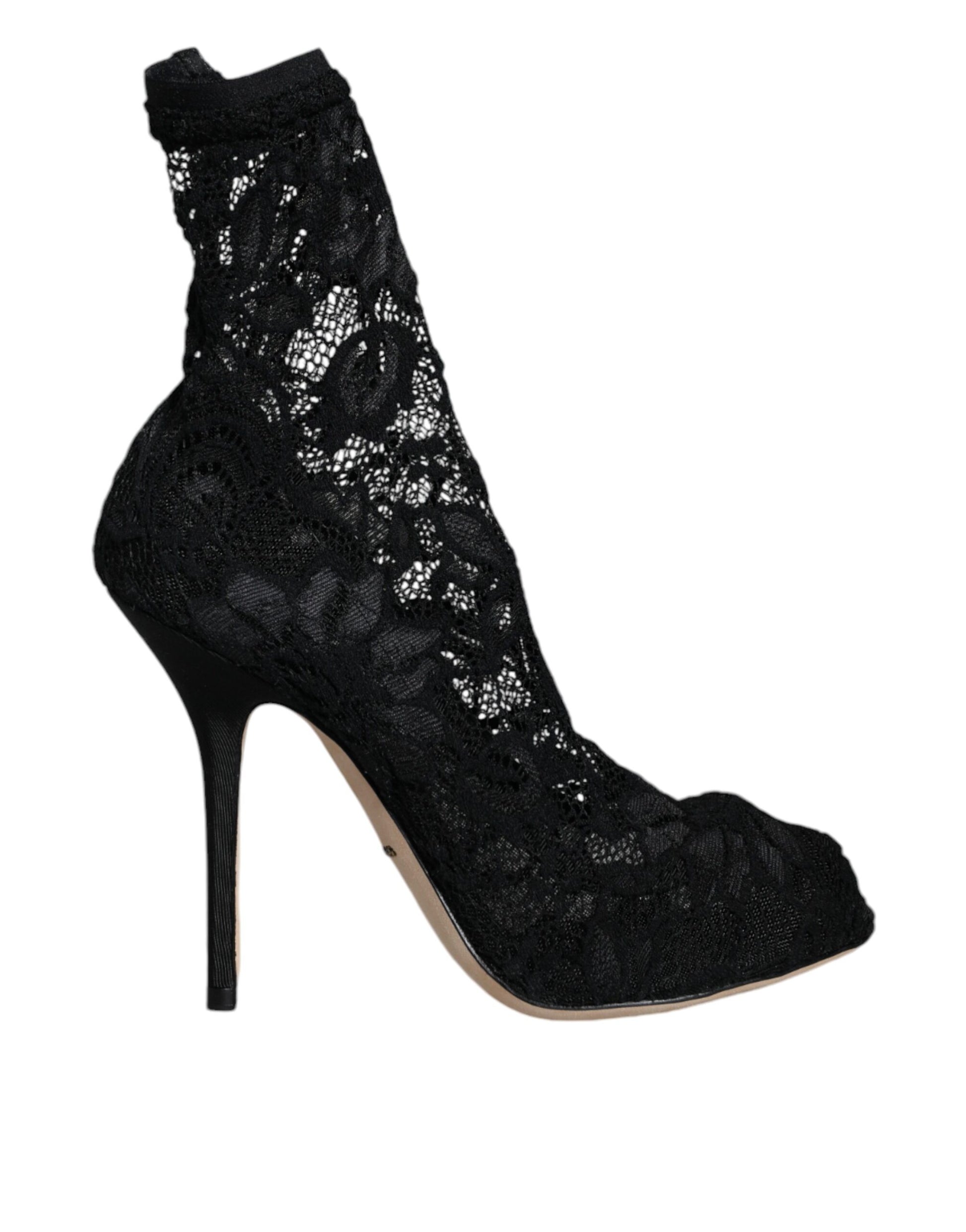 Black lace up high heel boot