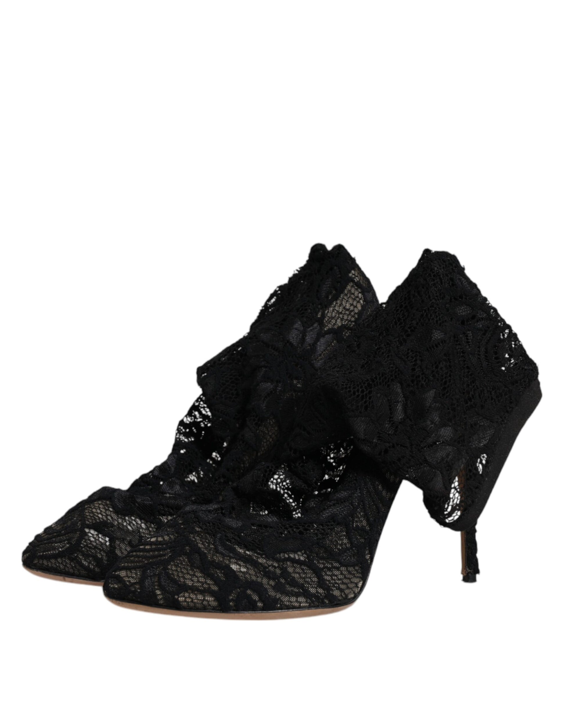 Black lace up high heel shoes