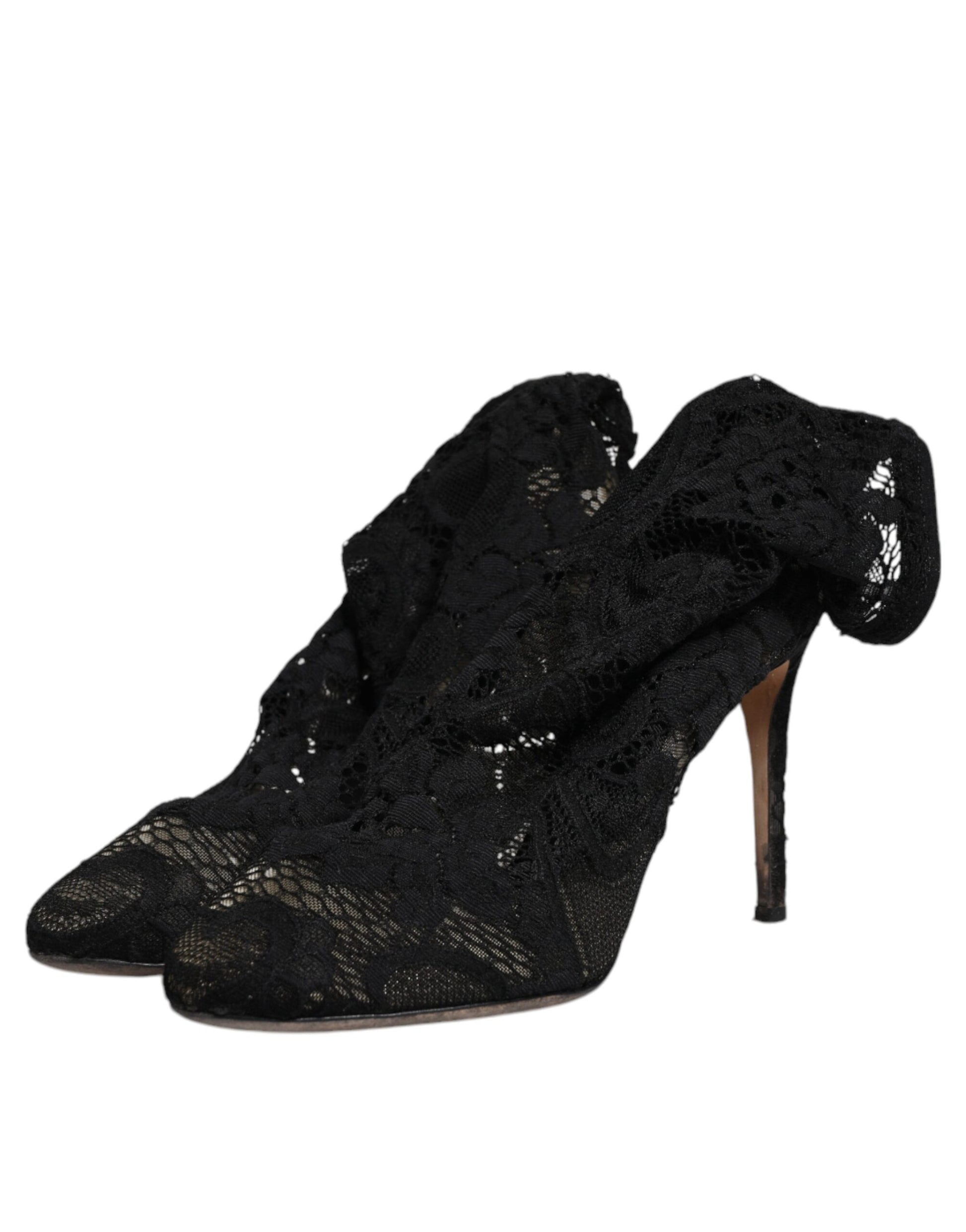 Pair of black lace-up high heel shoes