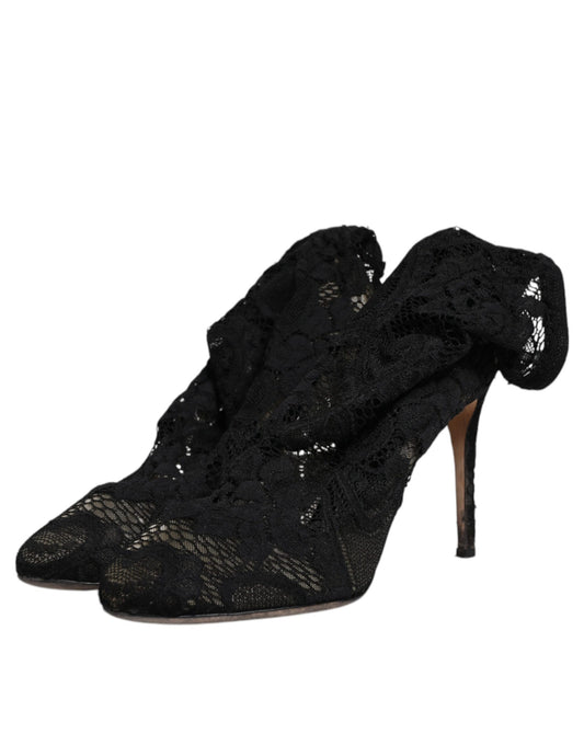 Pair of black lace-up high heel shoes