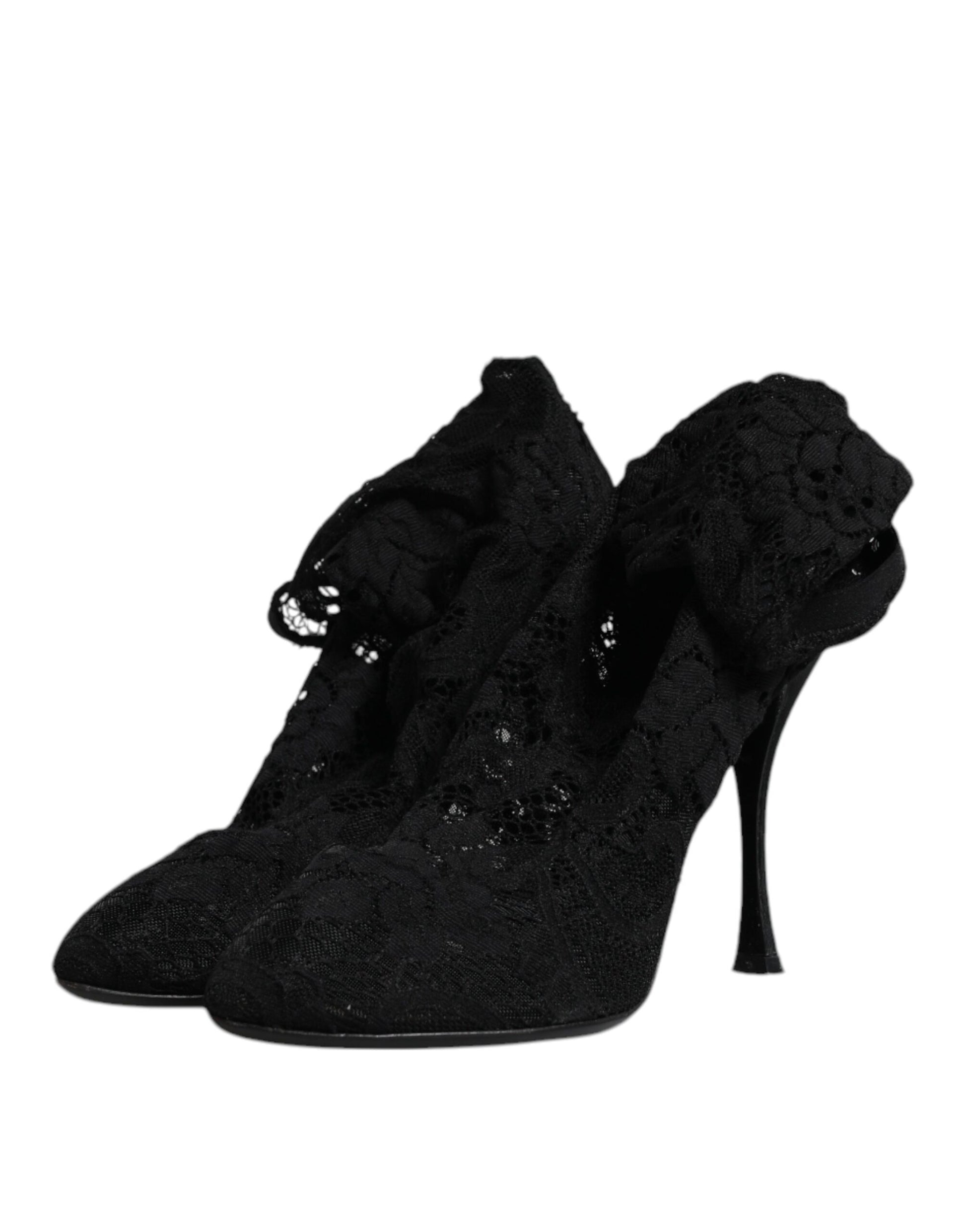 Black high heel shoes with lace detailing