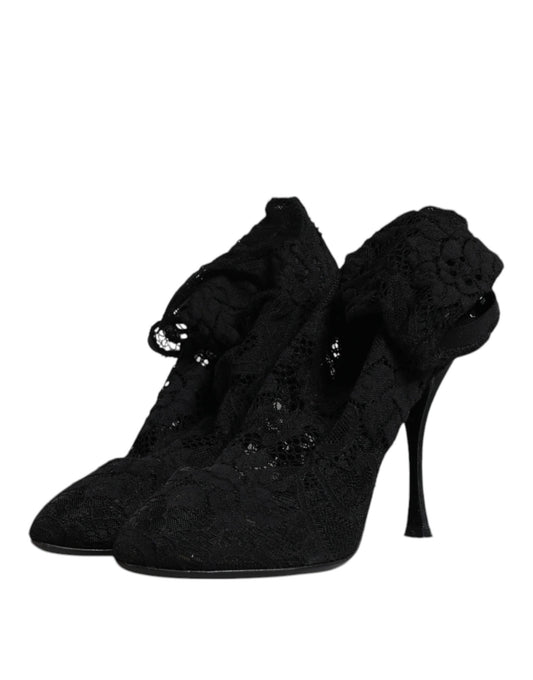 Black high heel shoes with lace detailing