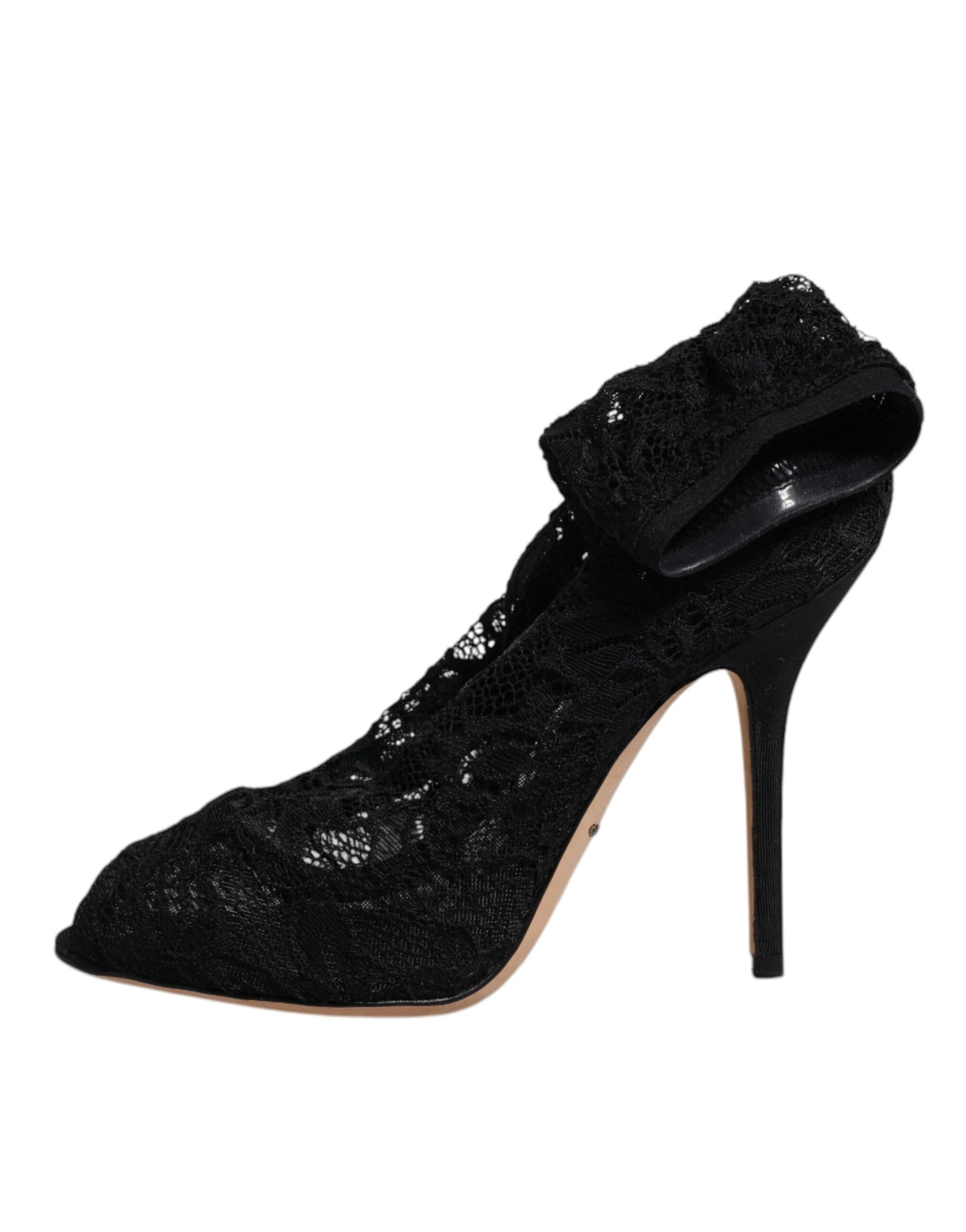 Black lace up high heel shoes