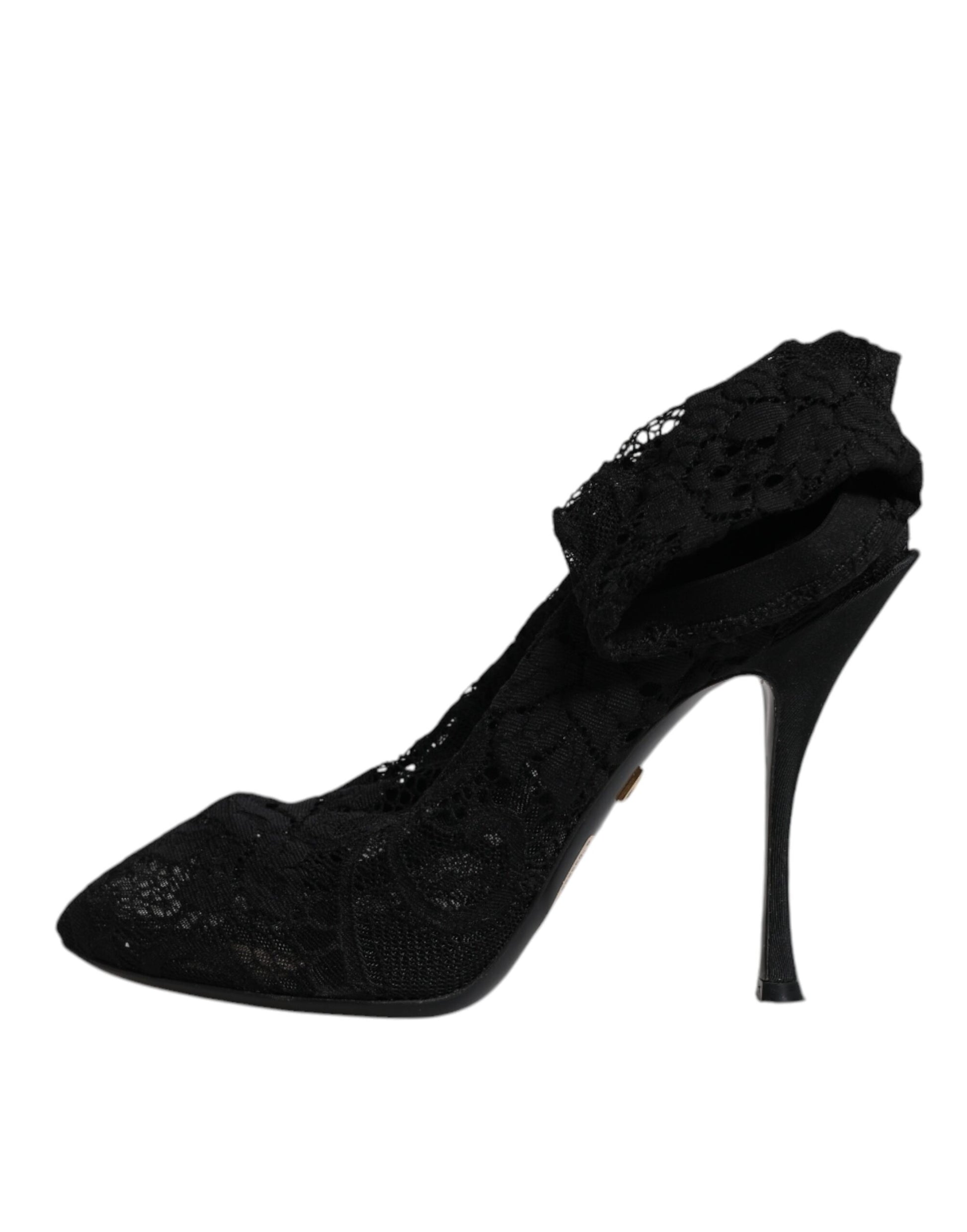 Black high heel shoe with lace detailing