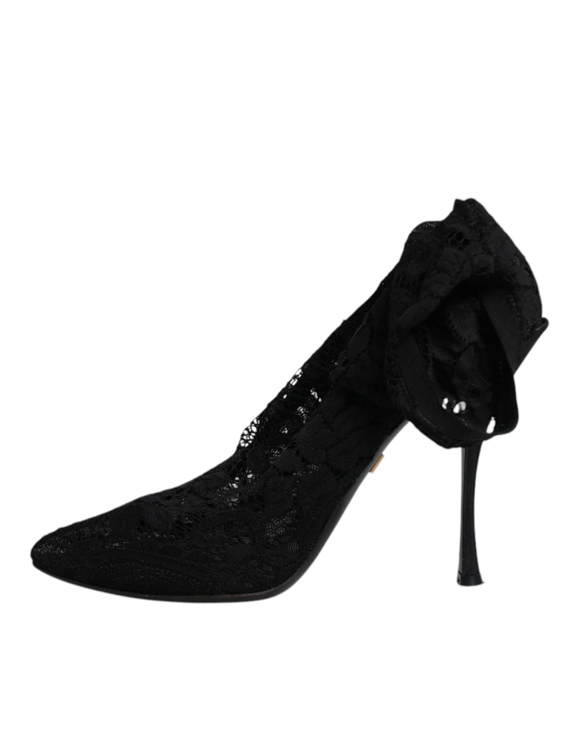 Black high heel shoe with lace detailing