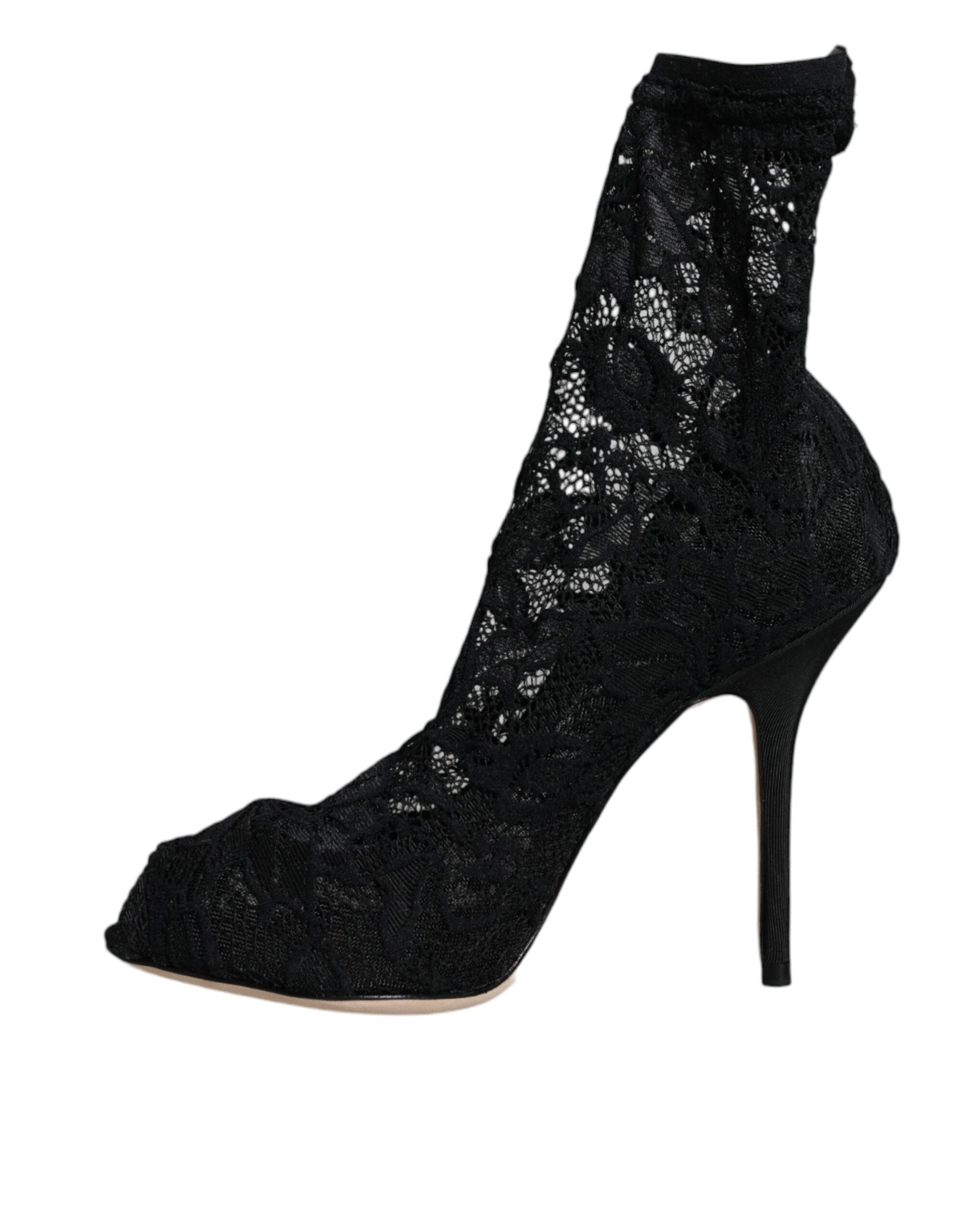 Black high heel boot with lace detailing