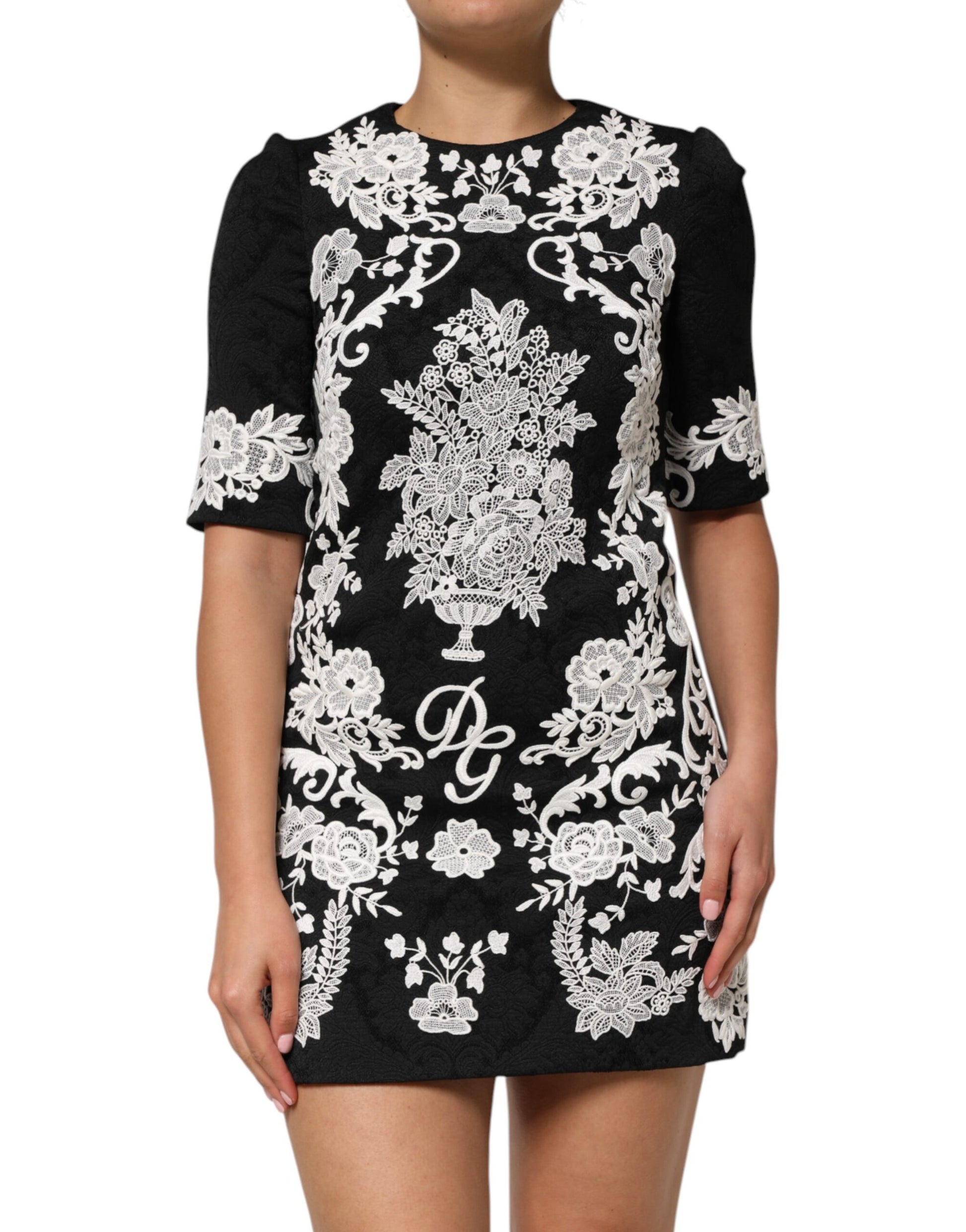 Black dress with white floral pattern