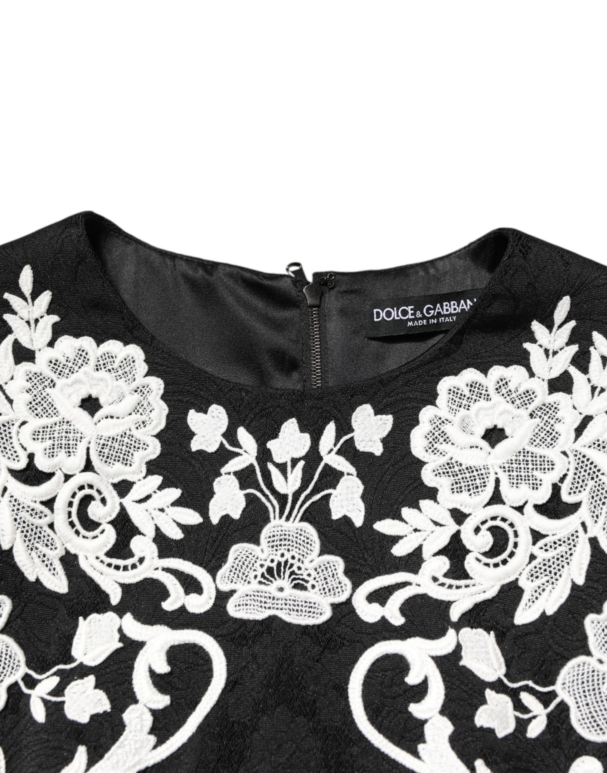 Black lace top with floral embroidery