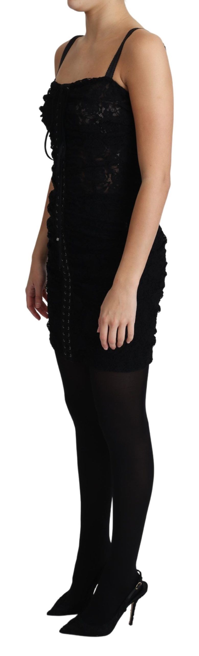A black lace up floral corset bustier mini dress