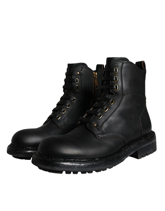 Pair of black leather work boots
