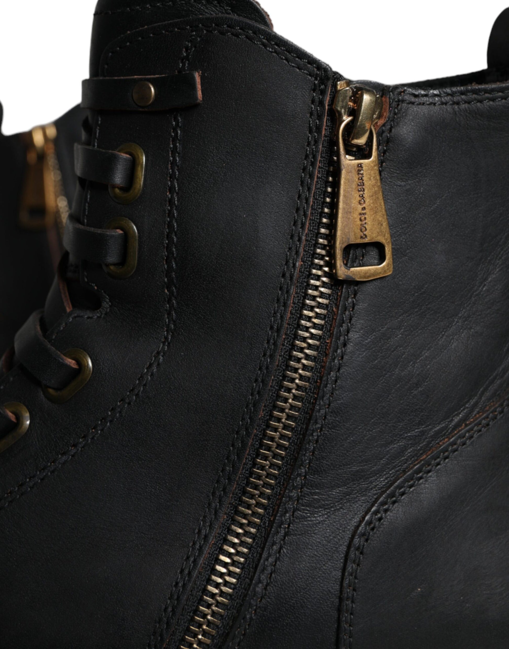 Black leather boot with zipper detailing