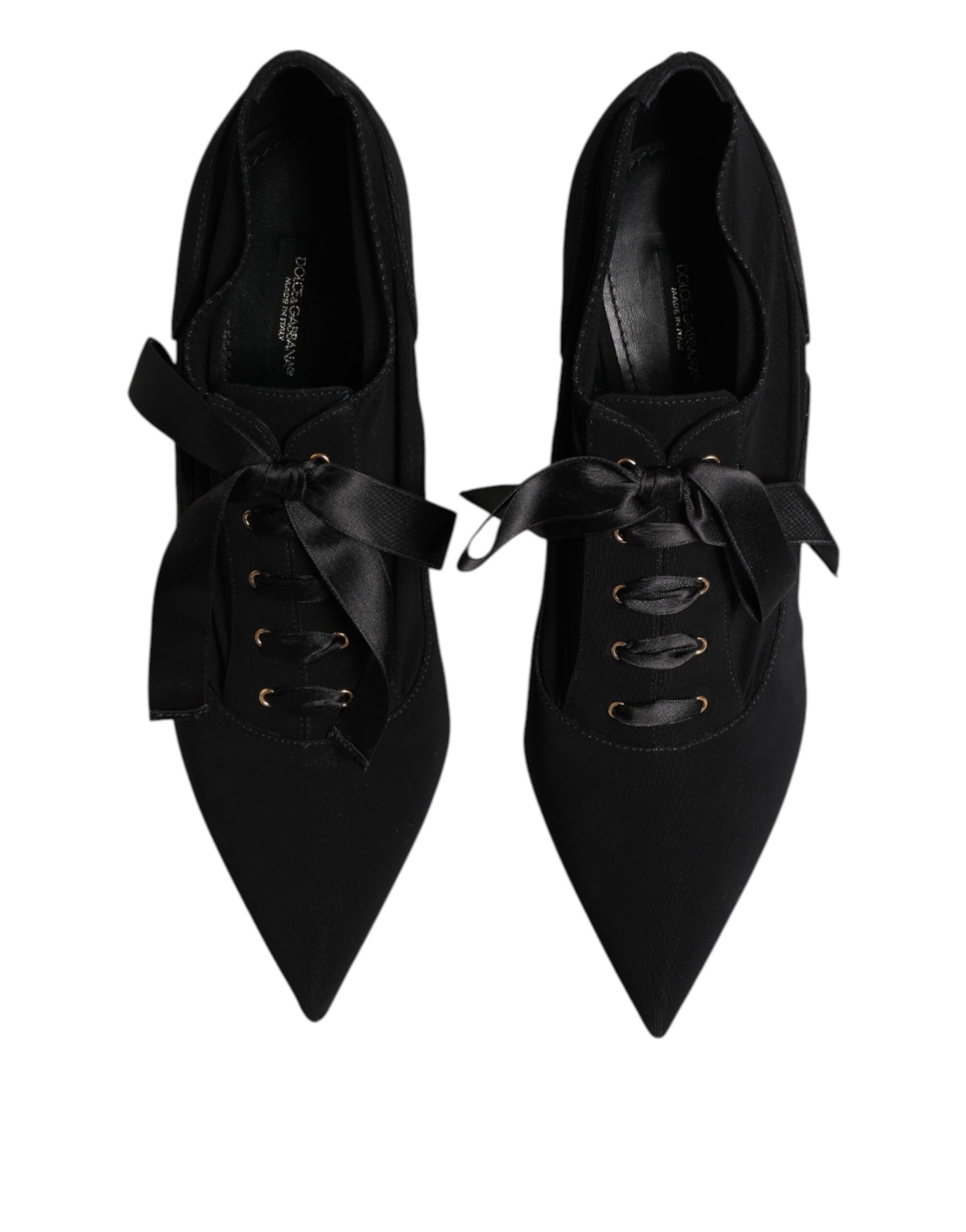 Pair of black women's shoes with bow detailing