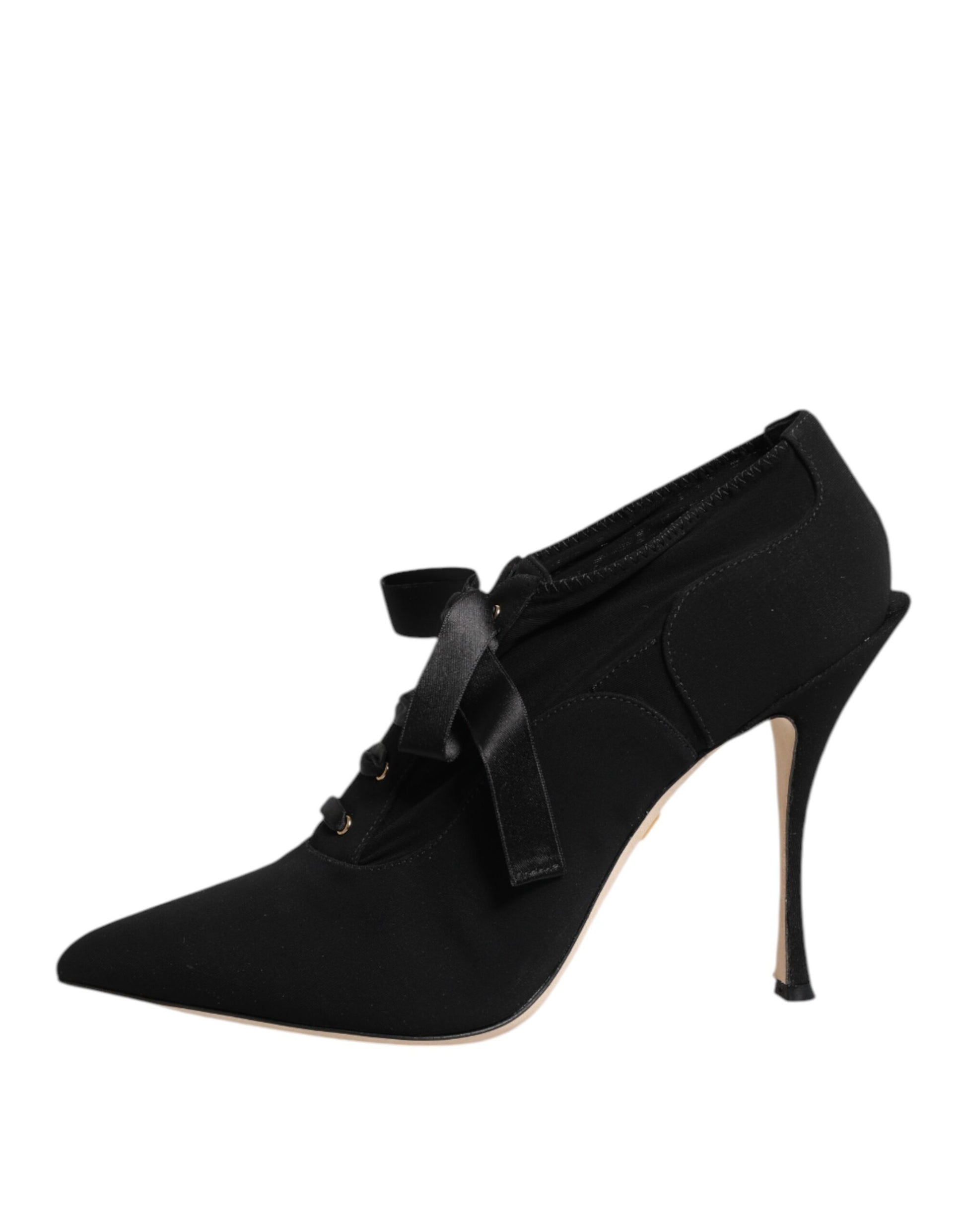 Black high heel shoes with bow detailing