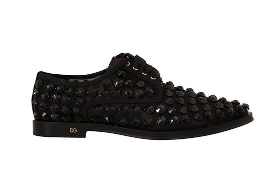 Black glittery women's shoe with gold accents and a chunky heel