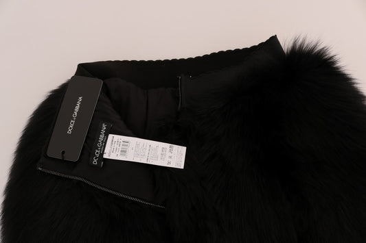 Black fur coat with tag