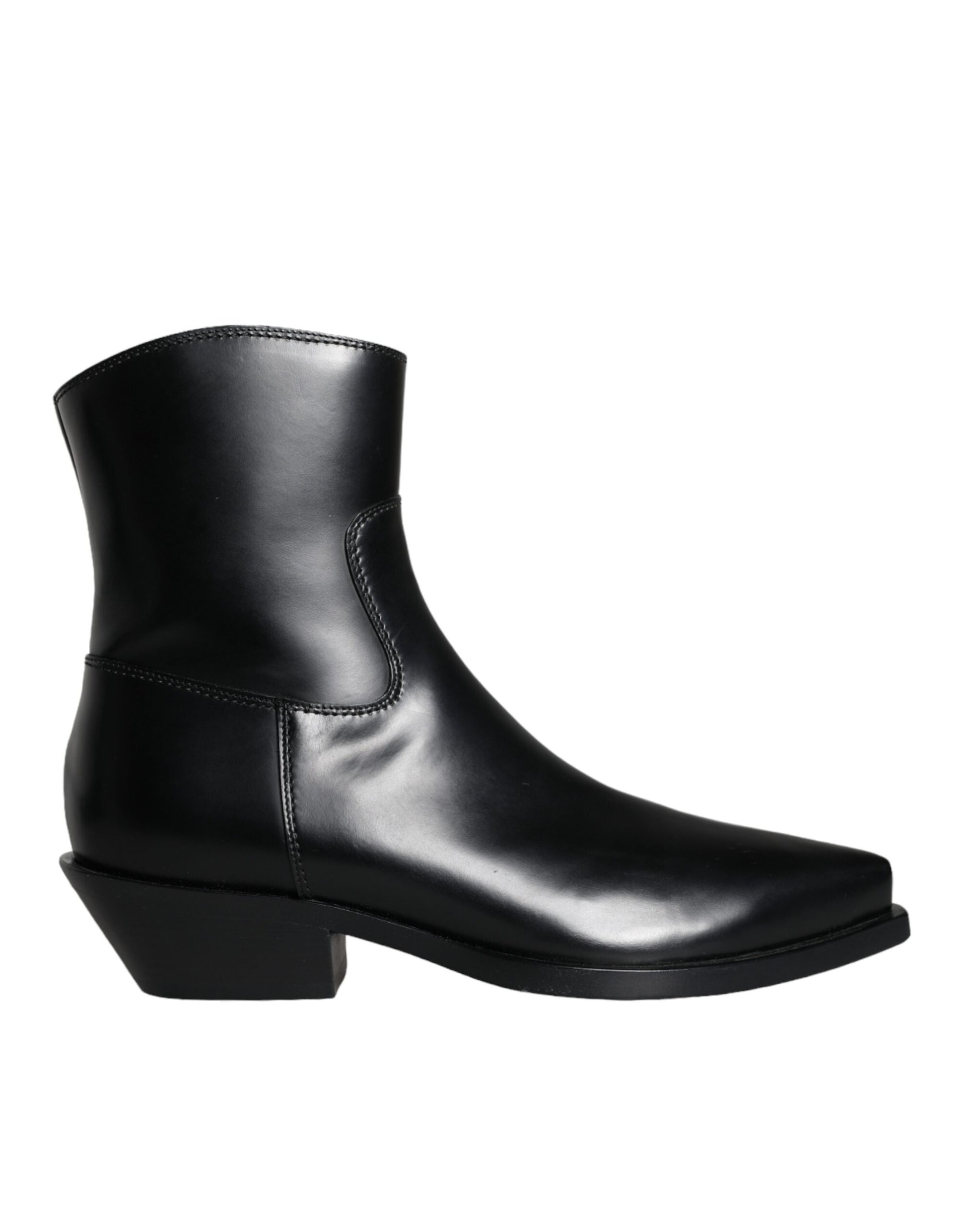 Black leather boot with a high heel