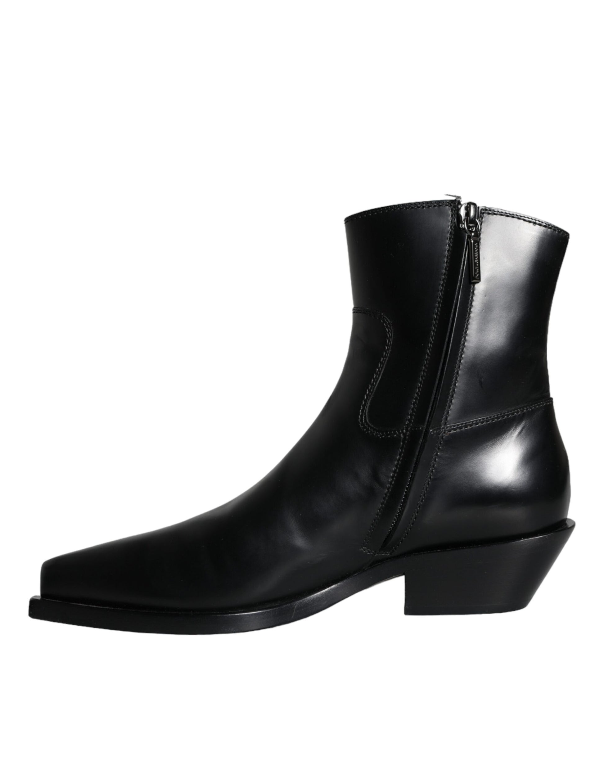 Black leather boot with laces and a heel