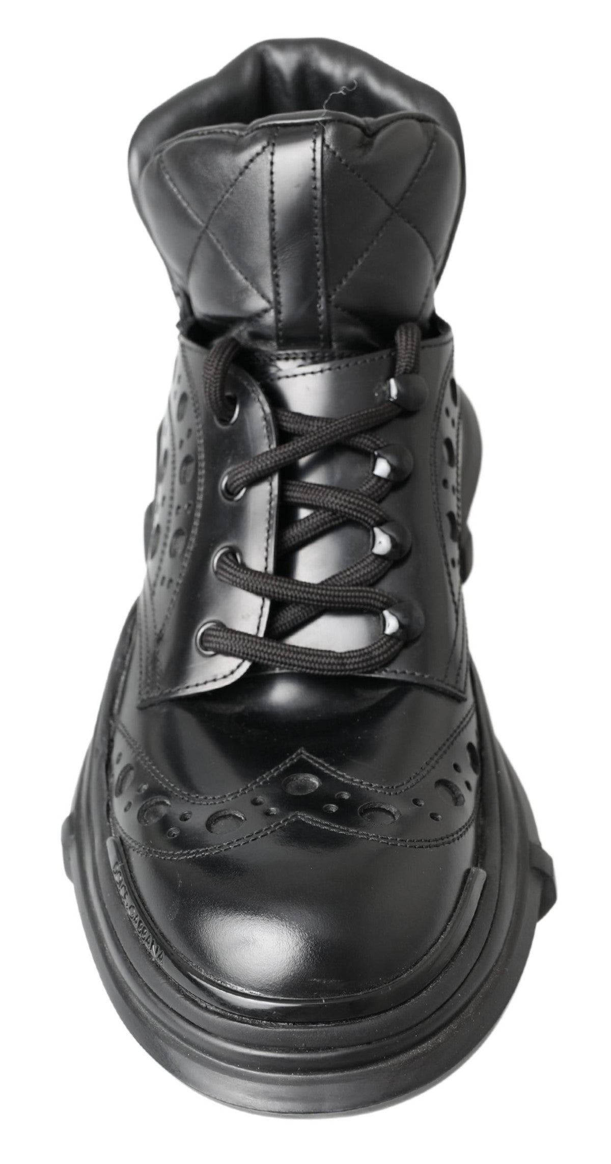 Black leather boot with laces and a zipper on top