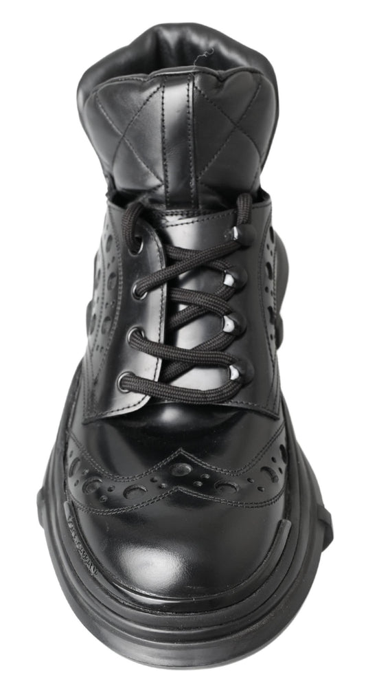 Black leather boot with laces and a zipper on top