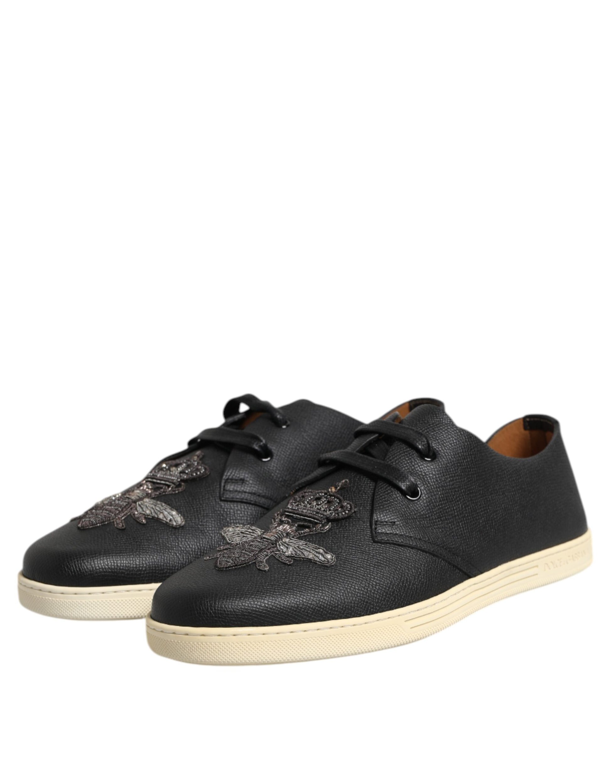 Black leather shoes with tan soles