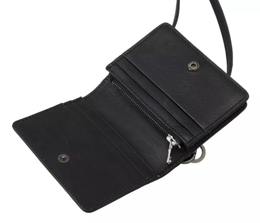 Black leather wallet with zipper closure