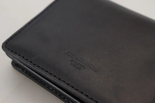 Black leather wallet with embossed logo
