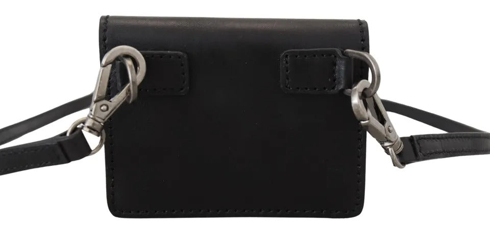 Black leather crossbody bag with silver hardware