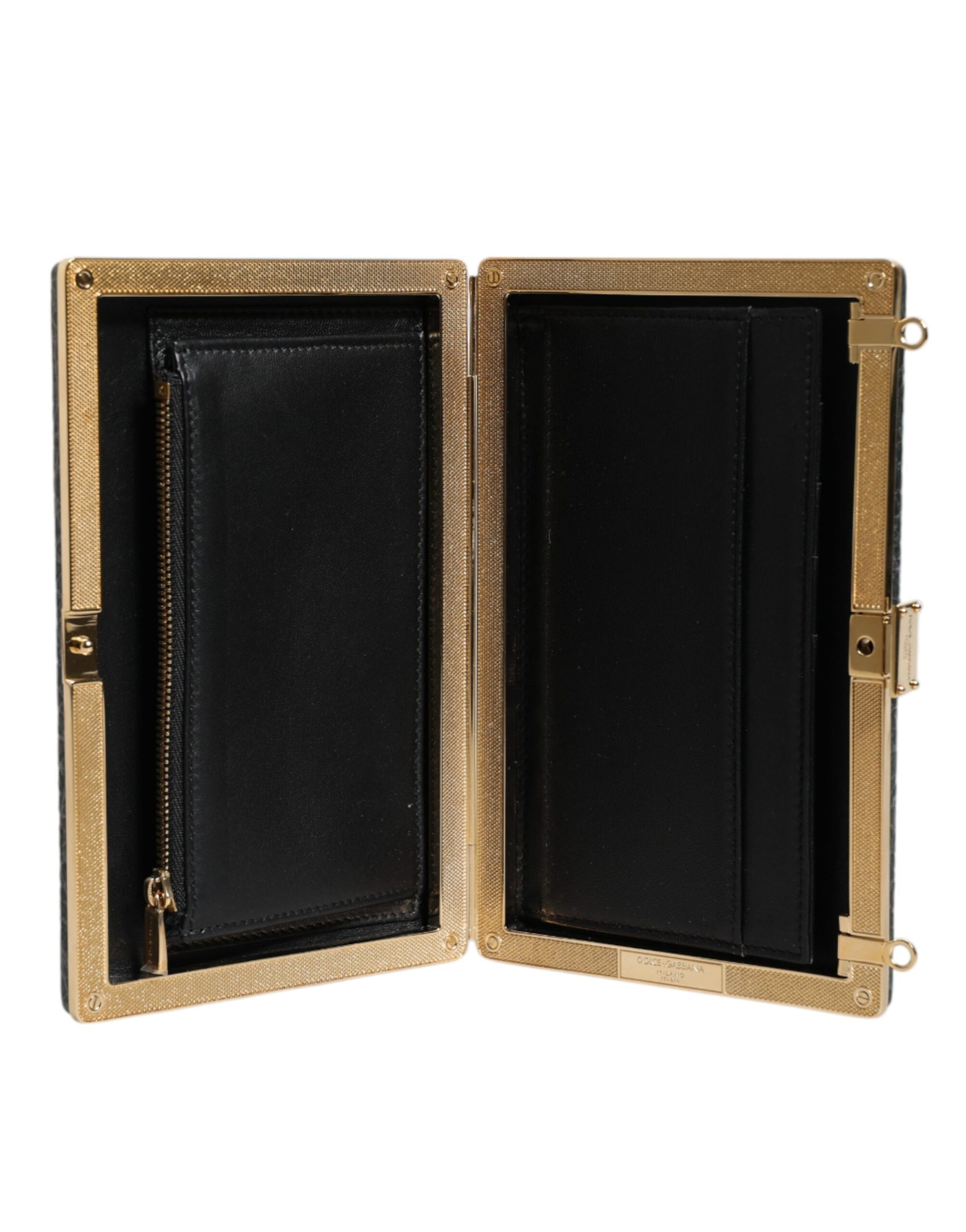 Black leather wallet in gold frame