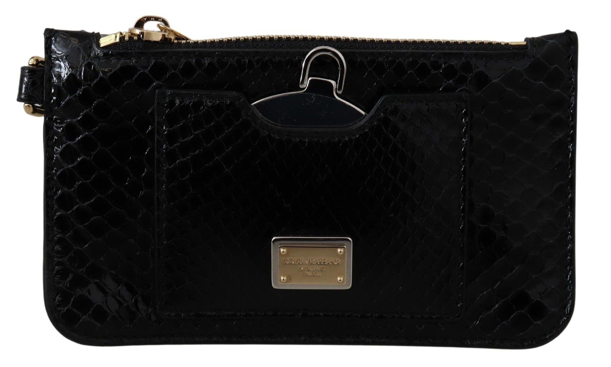 Black snake print handbag with gold hardware
