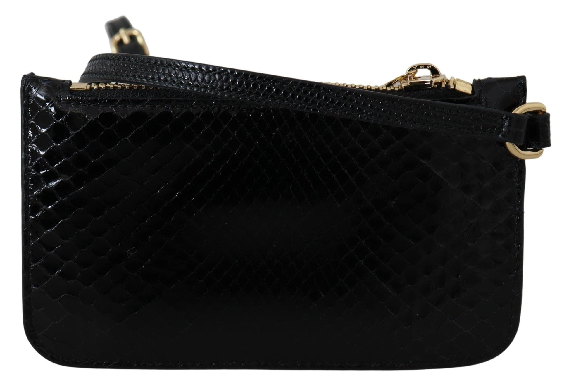Black snake skin clutch purse with gold accents