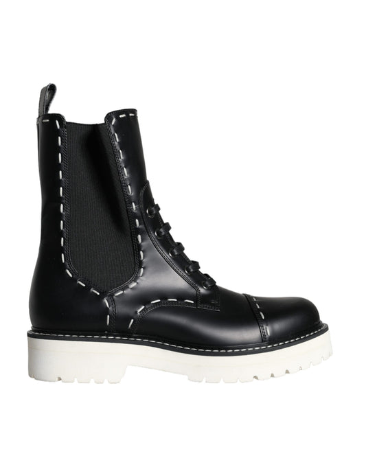 Black leather boot with laces and a thick sole