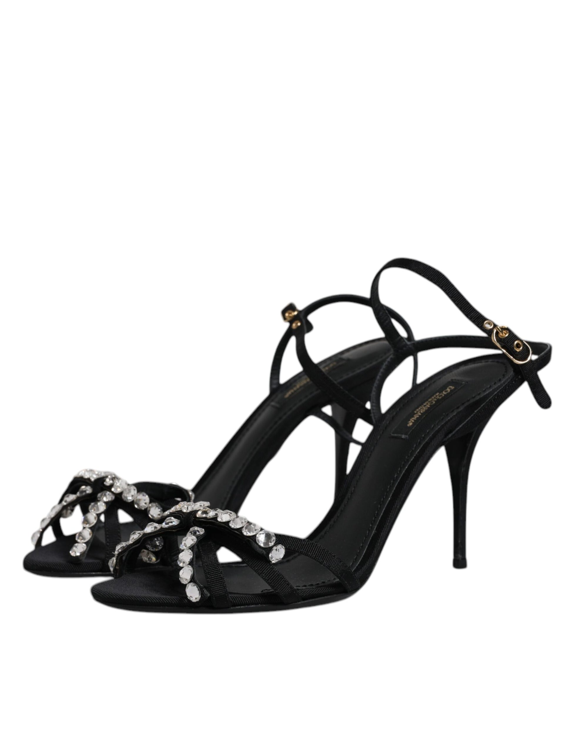 High heel shoe with embellishments on straps