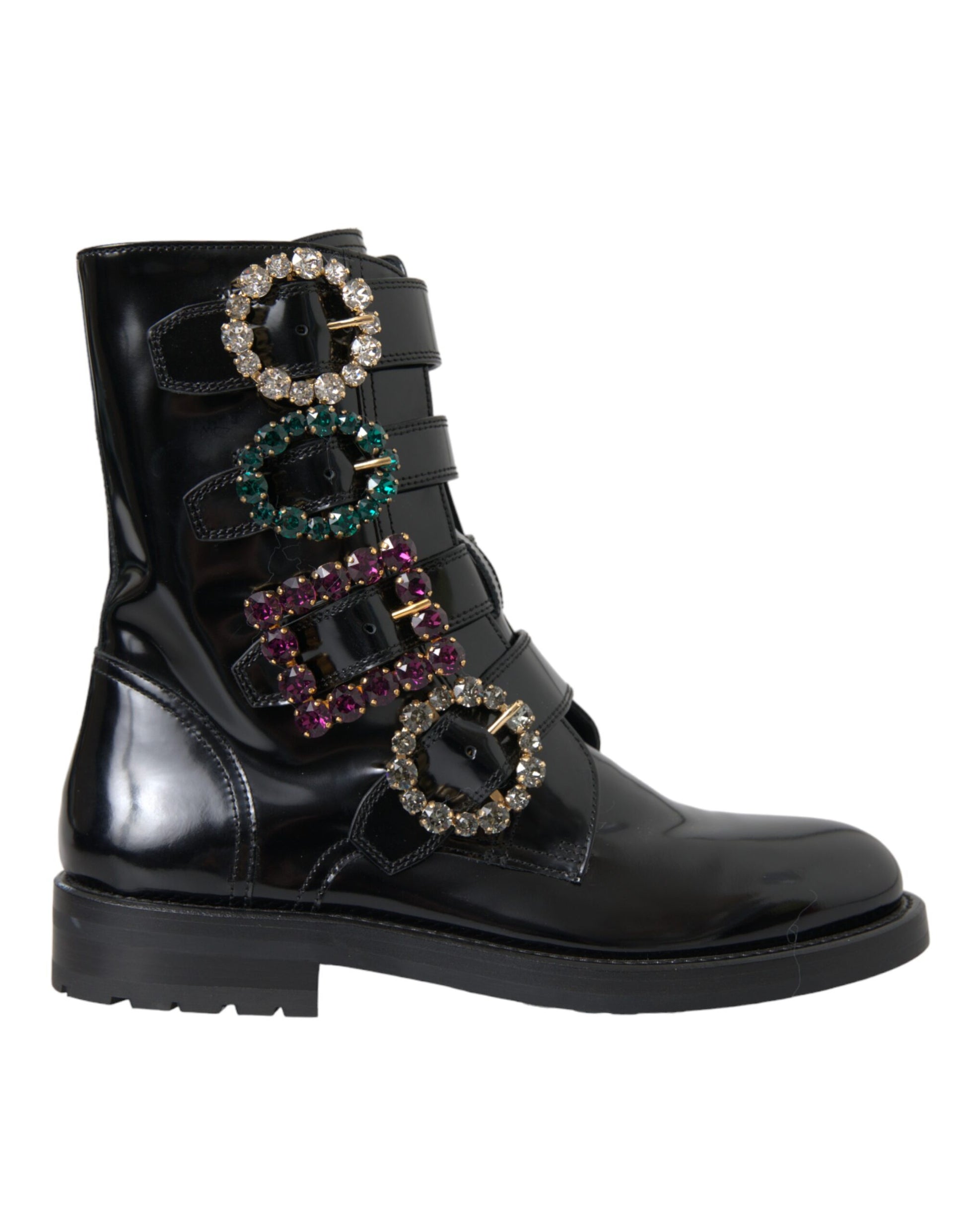 Black boot with decorative rings on side