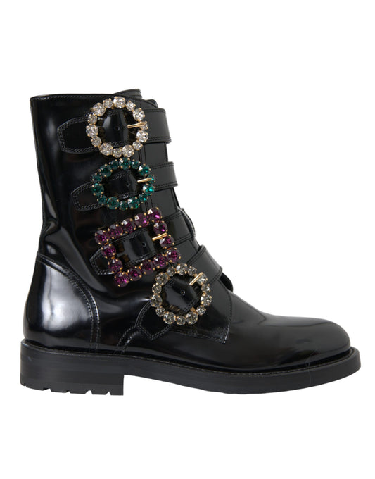 Black boot with decorative rings on side