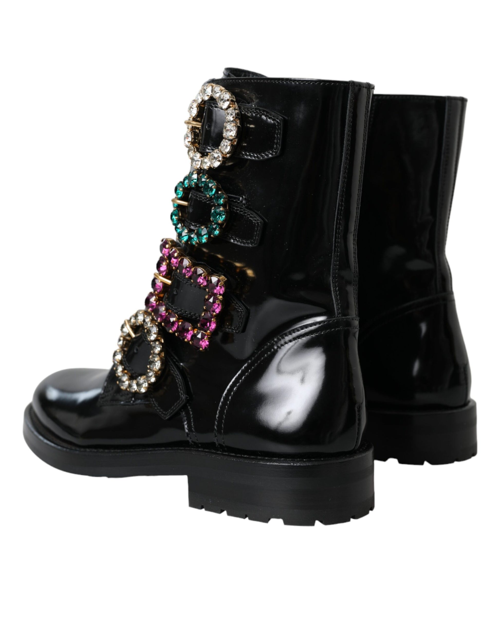 Black boots with colorful decorative elements on top