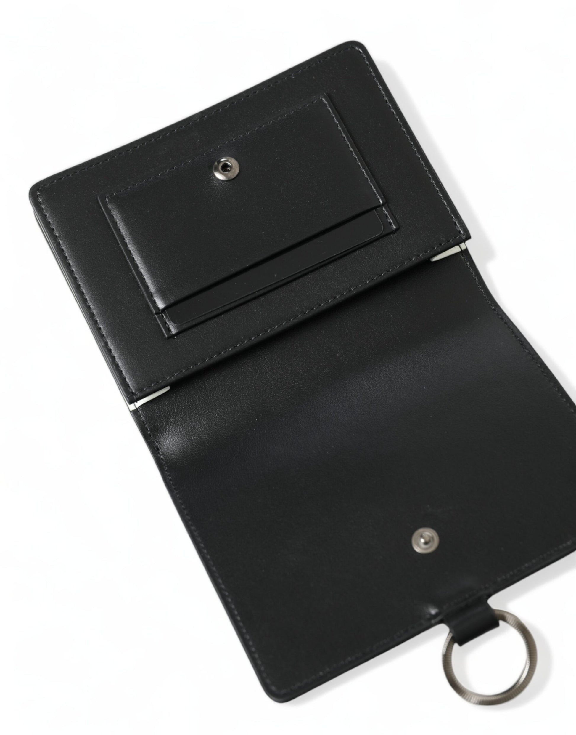 Black leather wallet with silver zipper and key chain