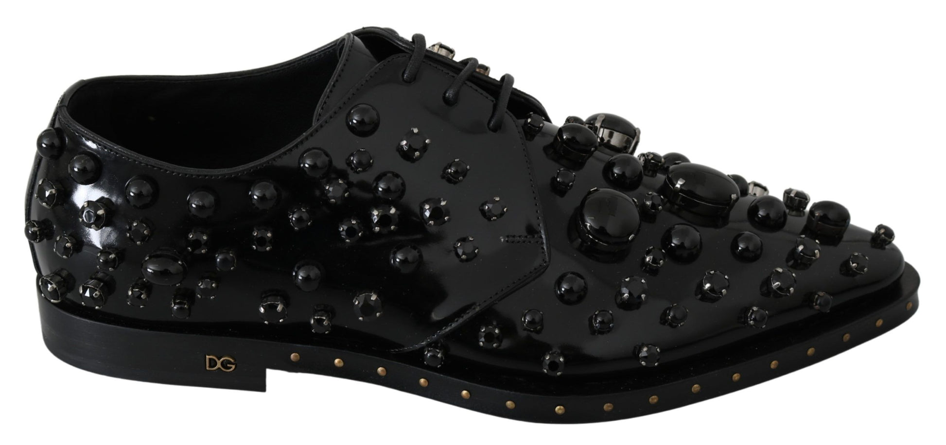 Black shoe with studs and rhinestones on top