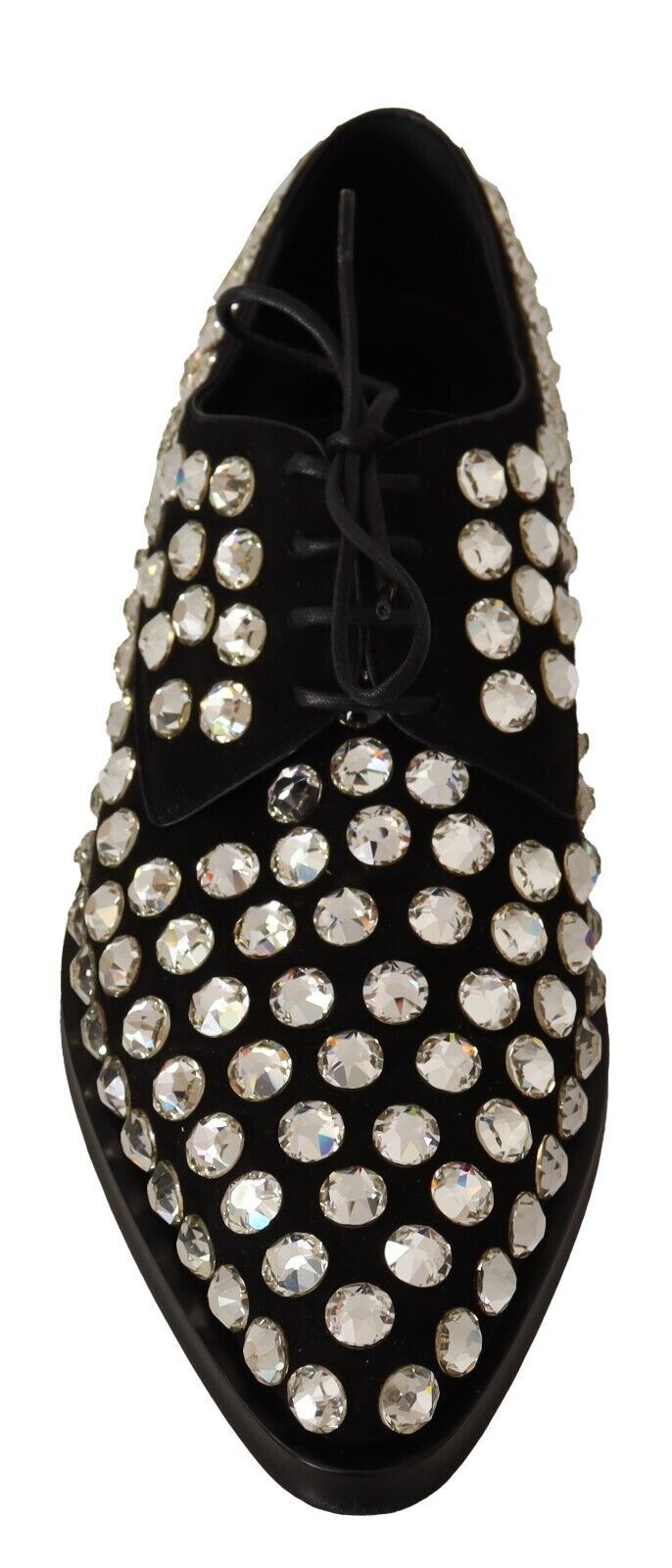 Black shoe with sparkling embellishments on toe and heel