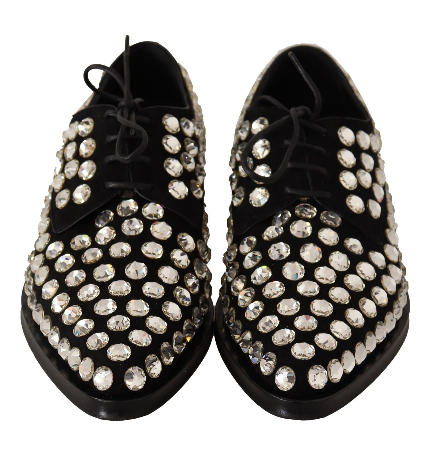 Pair of black shoes with silver studs on top and sides