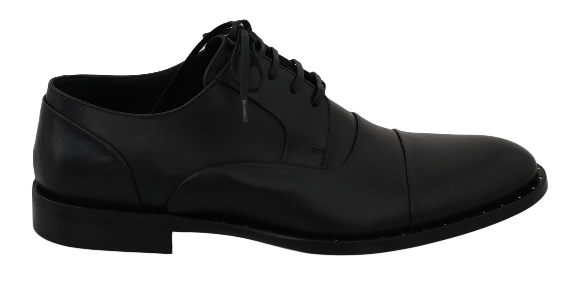 Black dress shoe with laces and a small heel