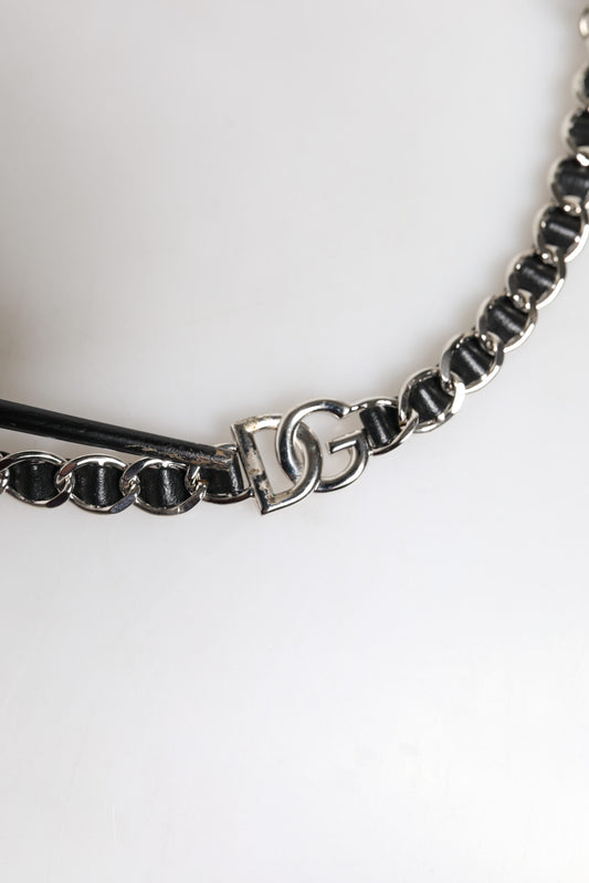 Black beaded necklace with silver clasp