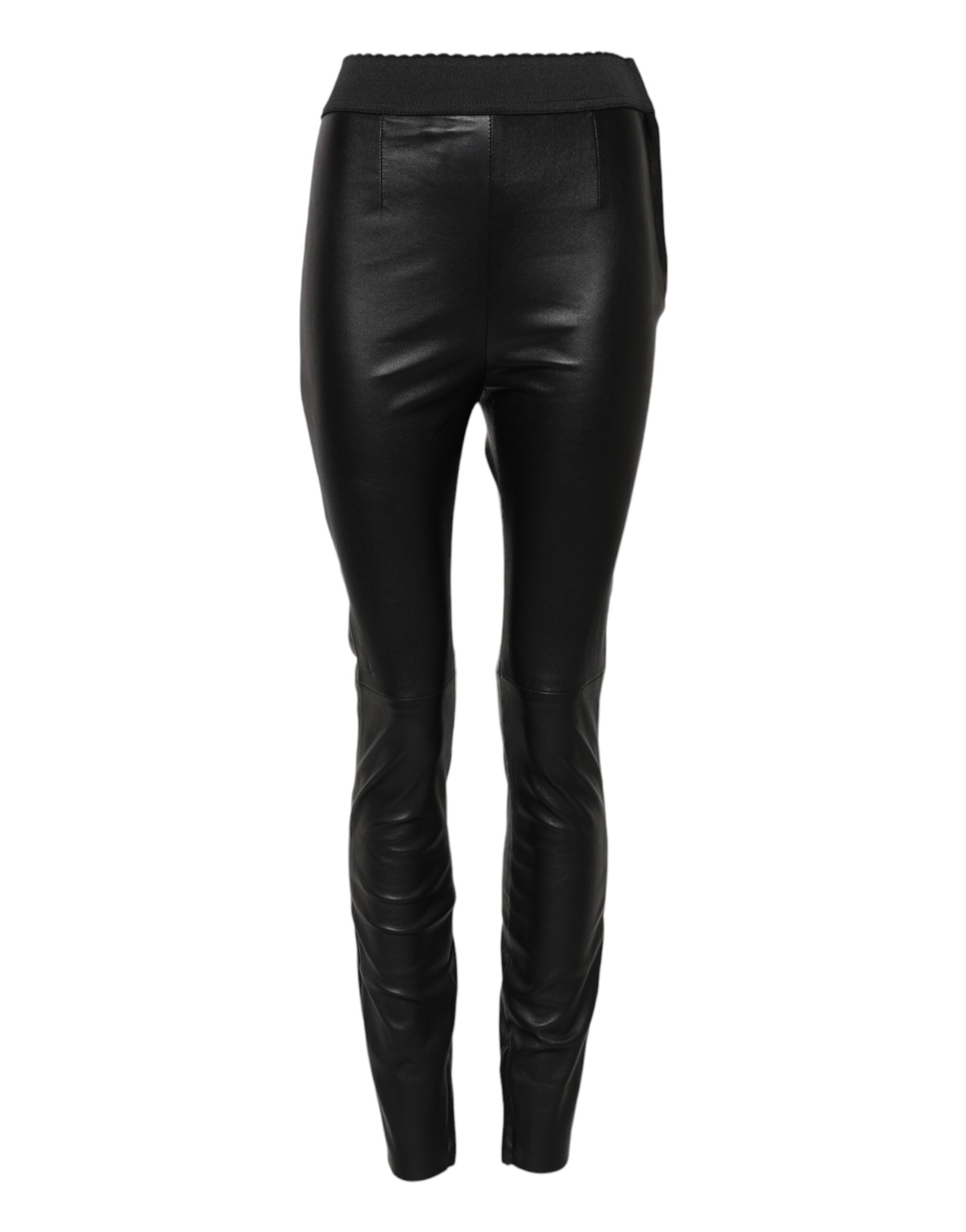 Black leather pants with zipper details