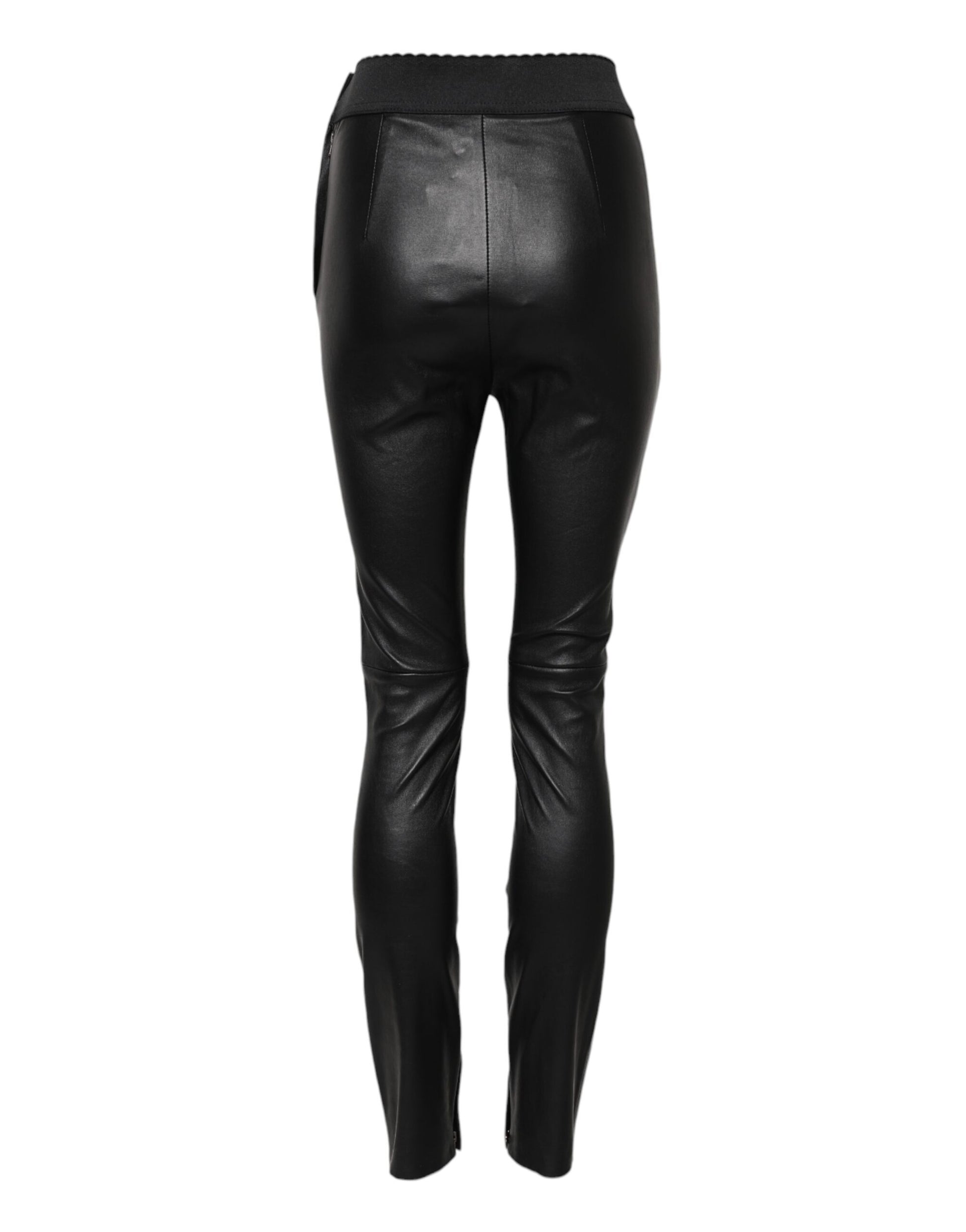 Black leather pants with zippered side pockets
